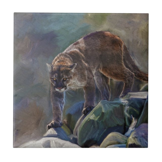Cougar Mountain Lion Big Cat Painting 5 Tile (Front)