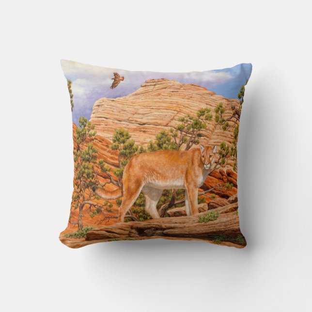 Cougar Mountain Lion In Zion National Park Cushion (Front)