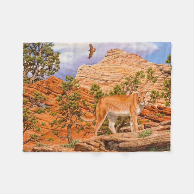 Cougar Mountain Lion In Zion National Park Fleece Blanket (Front (Horizontal))