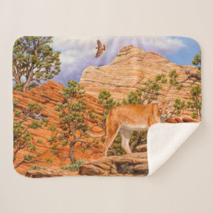Cougar Mountain Lion In Zion National Park Sherpa Blanket
