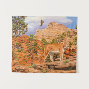Cougar Mountain Lion In Zion National Park Tapestry