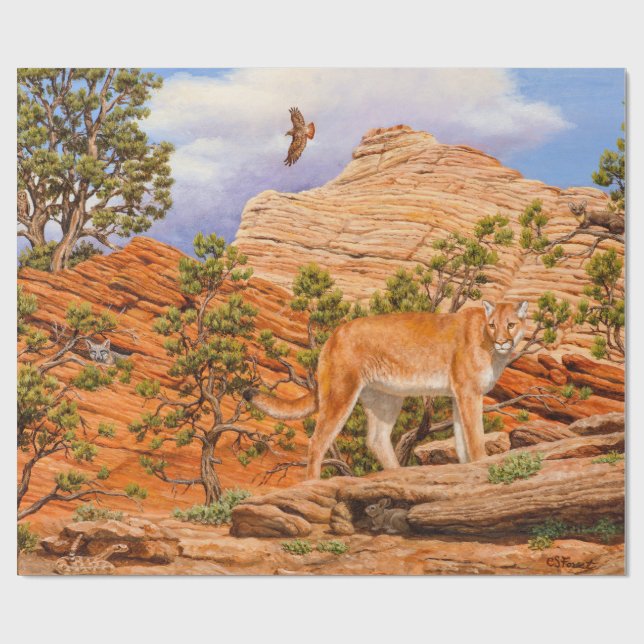 Cougar Mountain Lion In Zion National Park Wrapping Paper (Flat)