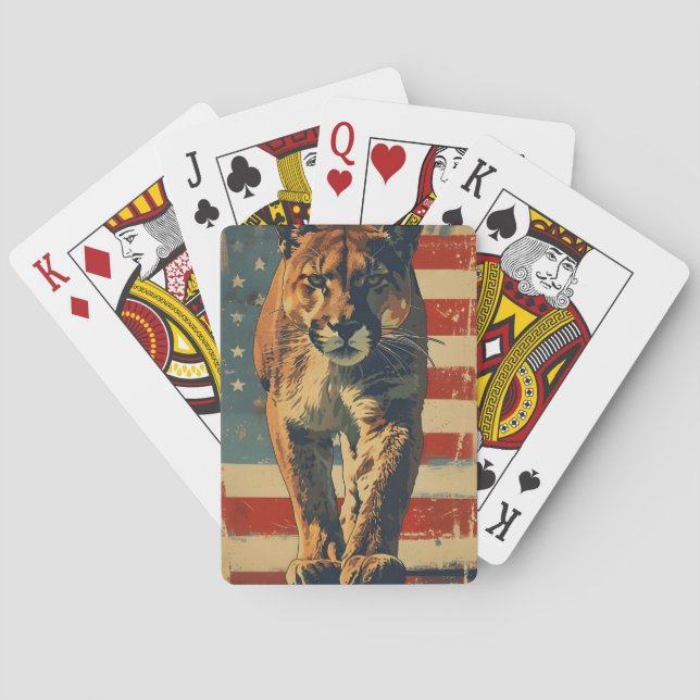 Cougar Mountain lion Independence day  Playing Cards (Back)