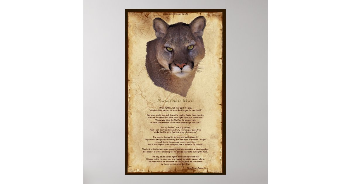 Cougar Mountain Lion Native American Wisdom Poster | Zazzle