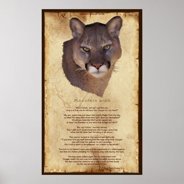 Cougar Mountain Lion Native American Wisdom Poster (Front)