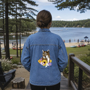 Cougar Mountain Lion Puma Flowers Denim Jacket