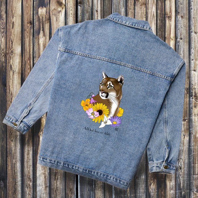 Cougar Mountain Lion Puma Flowers Denim Jacket (Creator Uploaded)