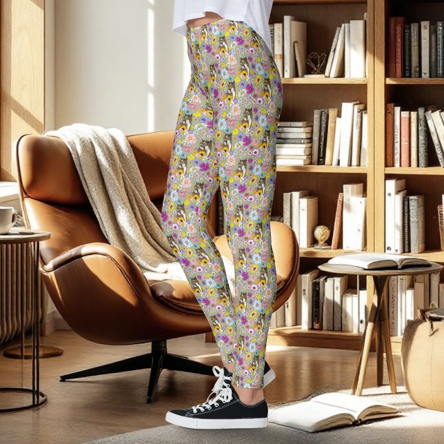 Cougar Mountain Lion Puma Flowers Leggings (Creator Uploaded)