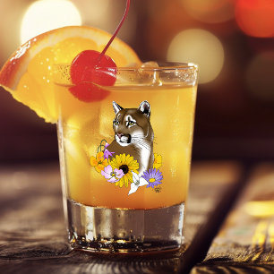 Cougar Mountain Lion Puma Flowers Shot Glass
