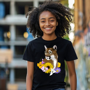 Cougar Mountain Lion Puma Flowers Tri-Blend Shirt