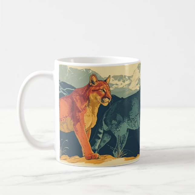 Cougar Mountain lion vintage  Coffee Mug (Left)