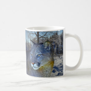 Cougar Mountain Lion & Winter Tree Coffee Mug