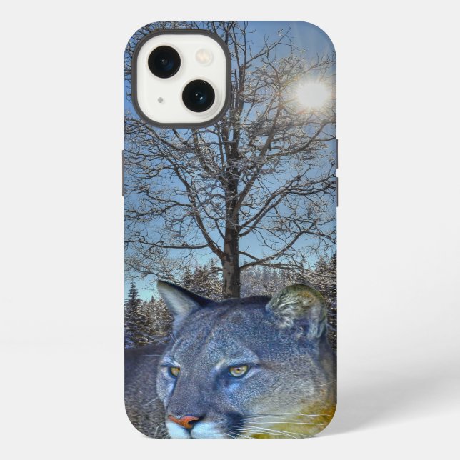 Cougar Mountain Lion & Winter Tree iPhone Case (Back)