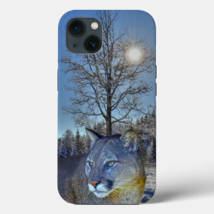 Cougar Mountain Lion & Winter Tree iPhone 13 Case