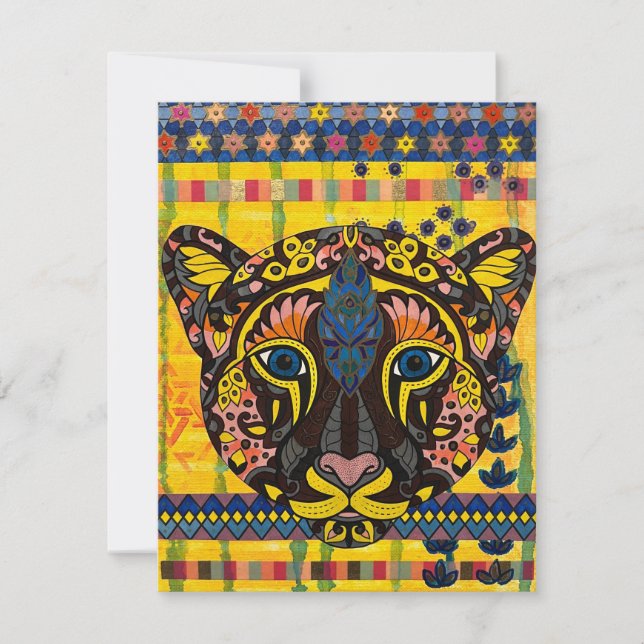 Cougar on Bright Yellow Background Blank Note Card (Front)