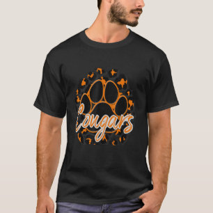 Cougar Orange Black Cheetah School Sports Fan Team T-Shirt