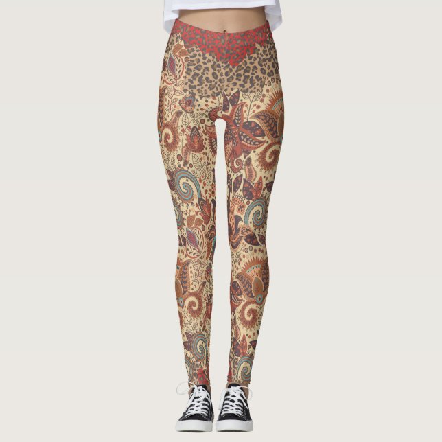 Cougar Paisley Wild Side Boho Leggings (Front)