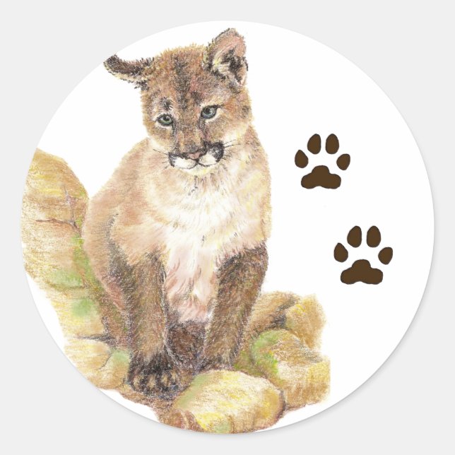 Cougar, Puma, Mountain Lion Animal Cub Tracks Classic Round Sticker (Front)