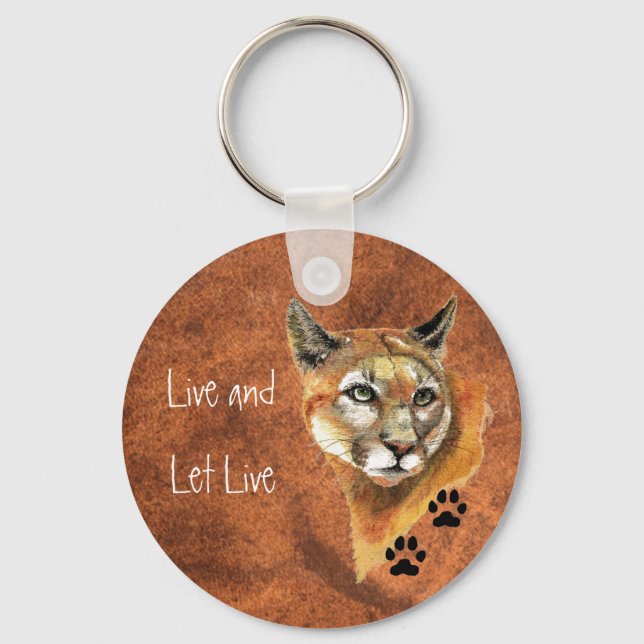 Cougar Puma Mountain Lion "Live and Let Live" Key Ring (Front)