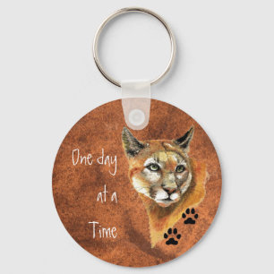 Cougar Puma Mountain Lion "One day at a Time" Key Ring