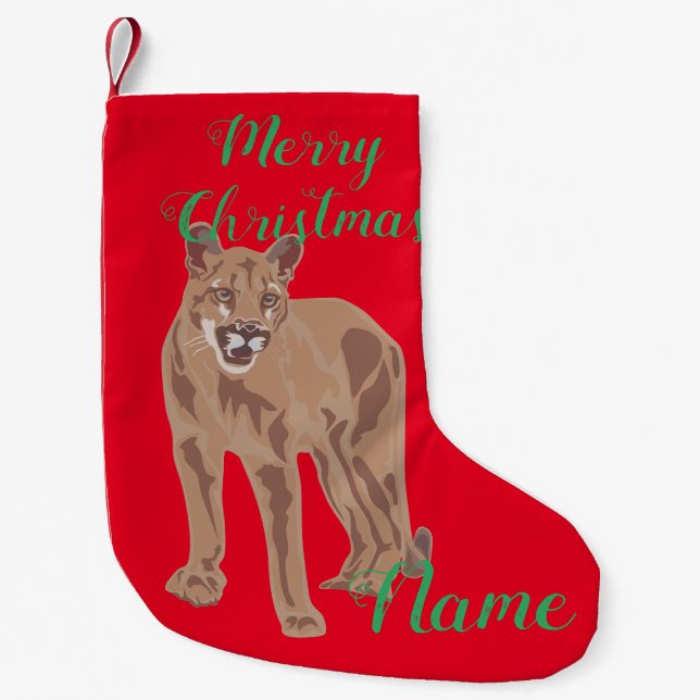 Cougar Puma Mountain Lion Thunder_Cove Small Christmas Stocking (Front)