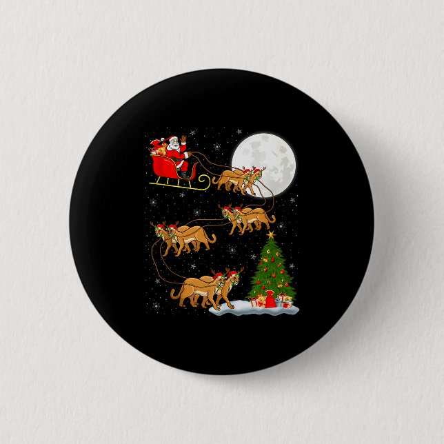 Cougar Santa Sleigh Flying Funny Magical Christmas 6 Cm Round Badge (Front)