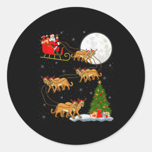 Cougar Santa Sleigh Flying Funny Magical Christmas Classic Round Sticker