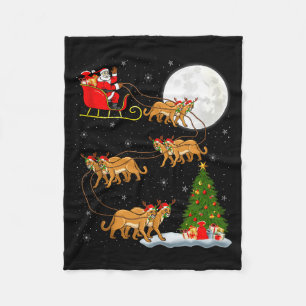 Cougar Santa Sleigh Flying Funny Magical Christmas Fleece Blanket