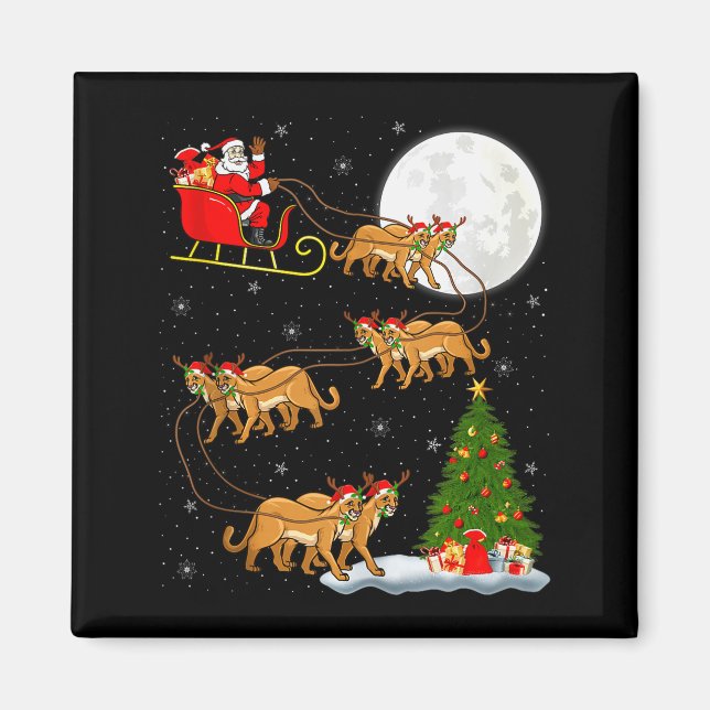 Cougar Santa Sleigh Flying Funny Magical Christmas Magnet (Front)