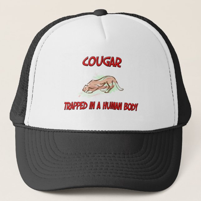 Cougar trapped in a human body trucker hat (Front)