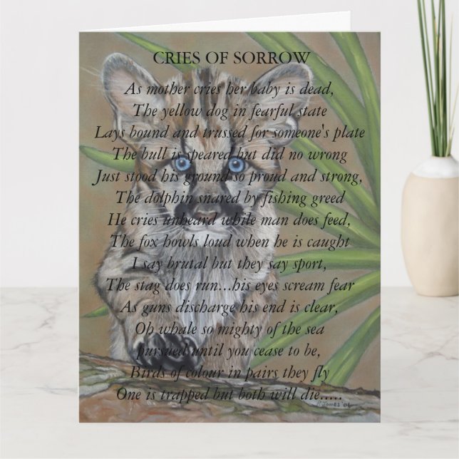 cougar wildlife picture stop animal suffering poem card (Front)