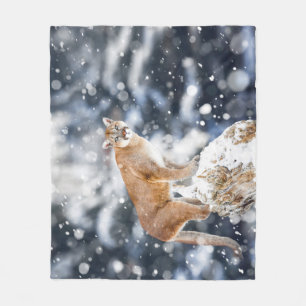 Cougar Winter Mountains Wildlife Portrait Fleece Blanket