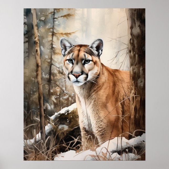 Cougar Woodland Animal Art Print Poster (Front)