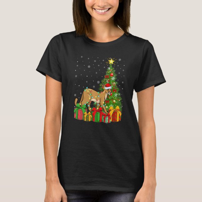 Cougar  Xmas Holiday Santa Cougar Christmas Tree T-Shirt (Front)