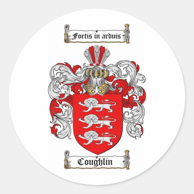 COUGHLIN FAMILY CREST -  COUGHLIN COAT OF ARMS CLASSIC ROUND STICKER (Front)