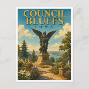 Council Bluffs Iowa Black Angel GeoSaga Postcard
