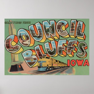 Council Bluffs, Iowa - Large Letter Scenes Poster