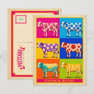 Council Bluffs Postcard Iowa Cow Vintage Pop Art