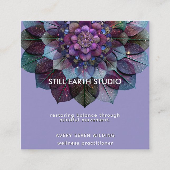 Council of Leaves | Mandala Design P&B Square Business Card (Front)