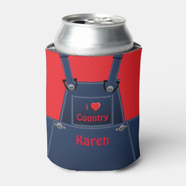 Counrty Folk Overalls Red Heart Personalised Can Cooler (Can Front)