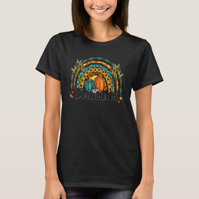 Counsellor Hello Fall Rainbow Pumpkin Leopard T-Shirt (Front)