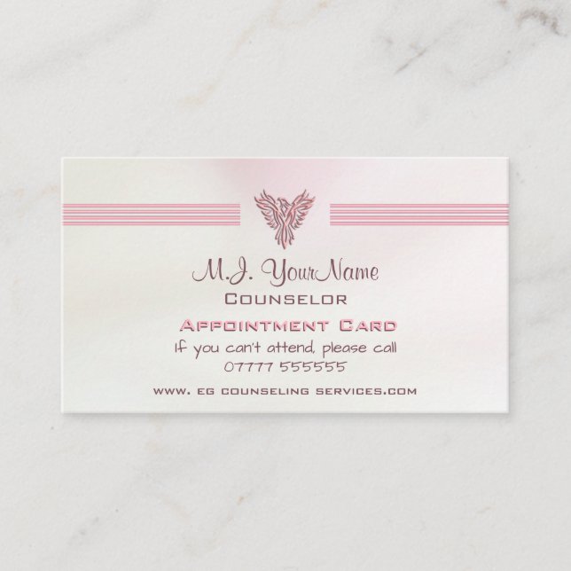 Counsellor, salmon pink satin effect appointment card (Front)