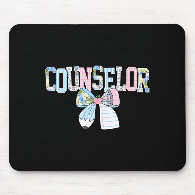 Counsellor teacher coquette bow back to school mouse mat (Front)