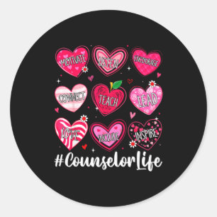 Counselor Life School Counseling Hearts School Val Classic Round Sticker