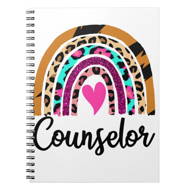 Counselor Rainbow Leopard Funny School Counselor Notebook (Front)