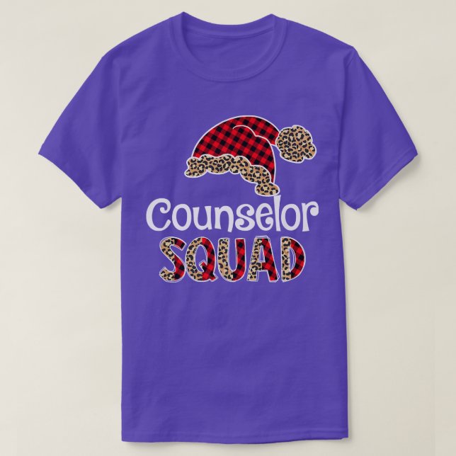 Counselor Squad Santa Hat Buffalo Plaid Leopard Fu T-Shirt (Design Front)