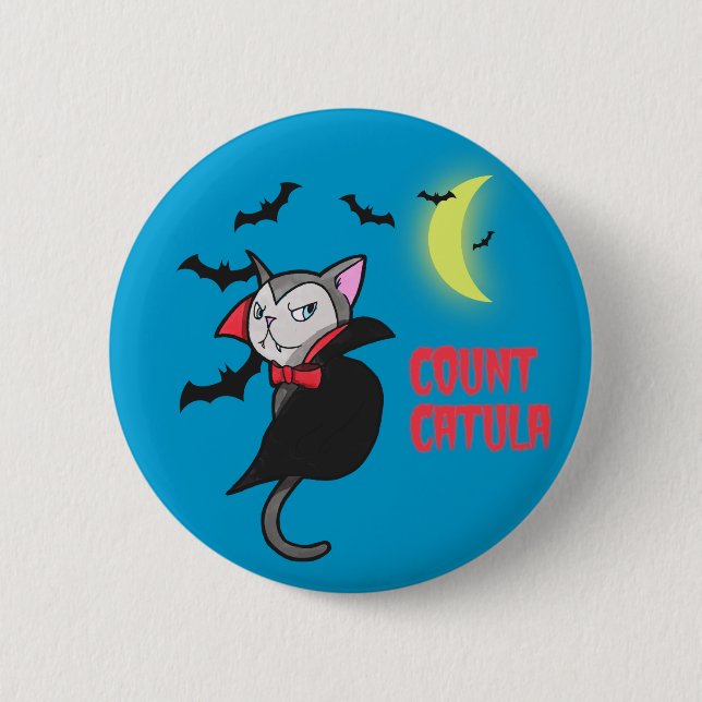 Count Catula | Cute Halloween Cat Pun Illustration 6 Cm Round Badge (Front)