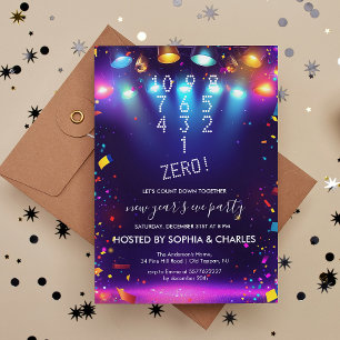 Count Down Spotlights Blue New Year's Eve Party Invitation