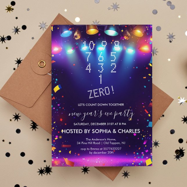 Count Down Spotlights Blue New Year's Eve Party Invitation (Creator Uploaded)