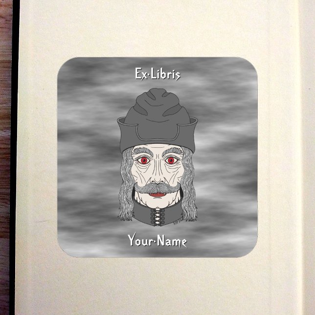 Count Dracula 2026 Bookplate Square Sticker (Count Dracula 2026 Bookplate in Old Book)